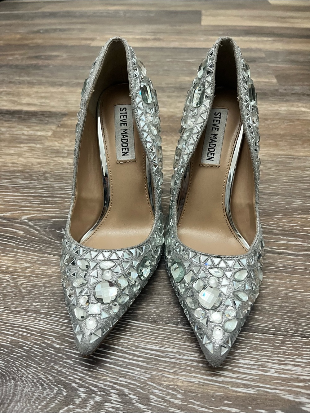 Steve Madden Silver Jeweled Pointed-Toe Pumps
